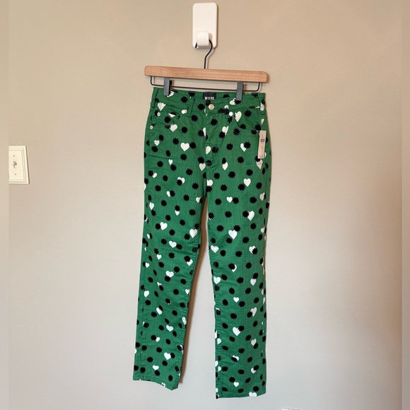 Anthropologie Maeve • NWT The Cigarette Slim Trouser Green Printed Heart Jean 26 - Picture 4 of 12